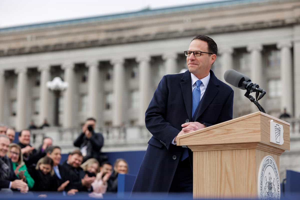 Josh Shapiro at podium during his inauguration